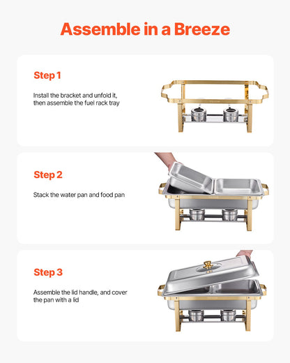 Varmfatbufféset, 4 liter, 2-pack, rostfritt stålvärmare med 4 halvstora pannor, rektangulär cateringvärmare med glaslock, vattenpanna, hopfällbart stativ, bränslehållare, för bröllopsfest, bankett