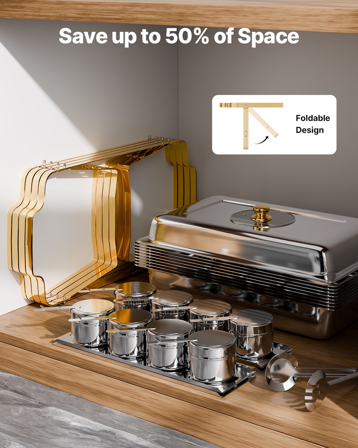 Chafing Dish Buffet Set, 8 Qt 4 Pack, Stainless Steel Chafer with 4 Full Size Pans, Rectangle Catering Warmer Server with Glass Lid Water Pan Folding Stand Fuel Holder, for Wedding Party Banquet