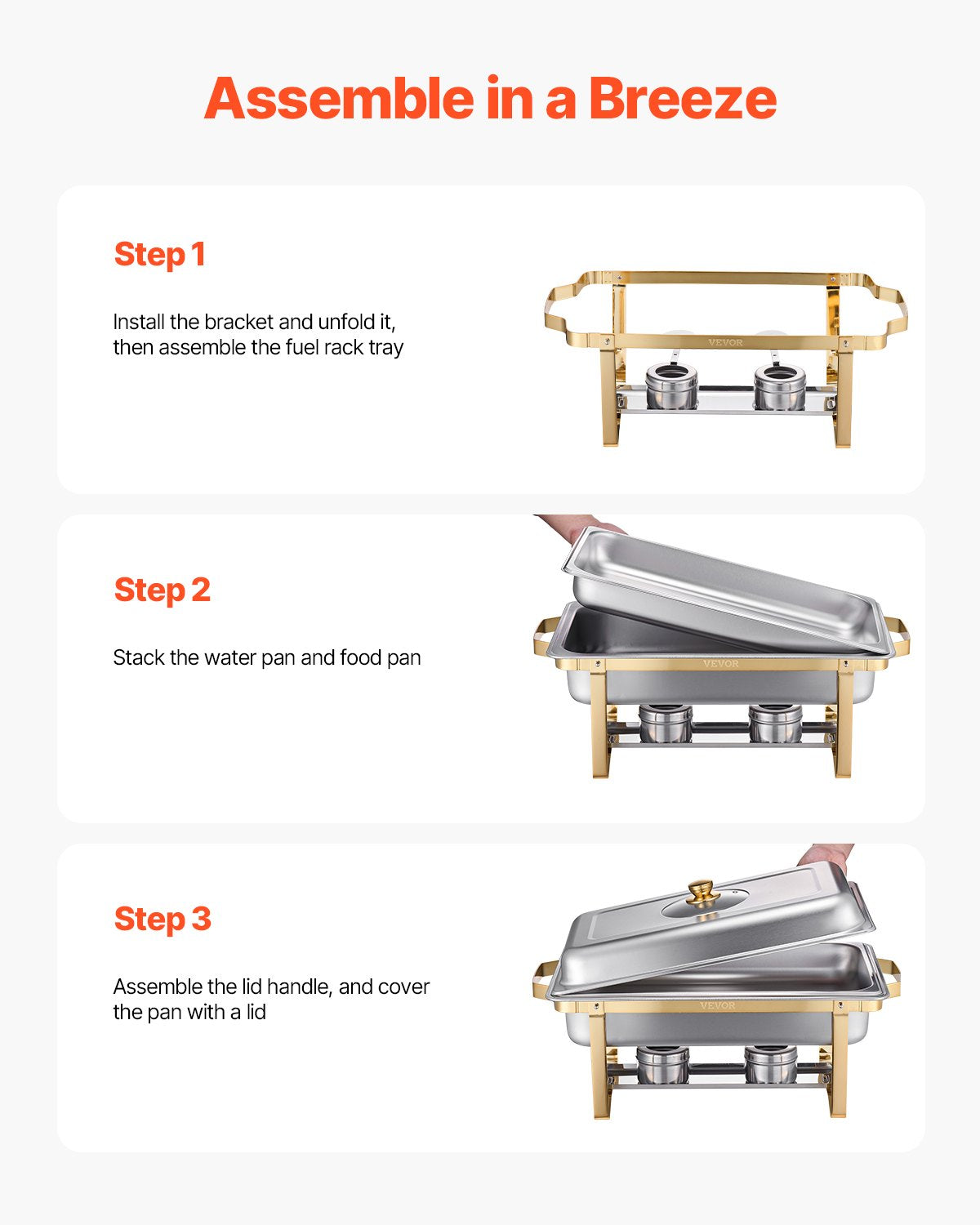 Chafing Dish Buffet Set, 8 Qt 4 Pack, Stainless Steel Chafer with 4 Full Size Pans, Rectangle Catering Warmer Server with Glass Lid Water Pan Folding Stand Fuel Holder, for Wedding Party Banquet