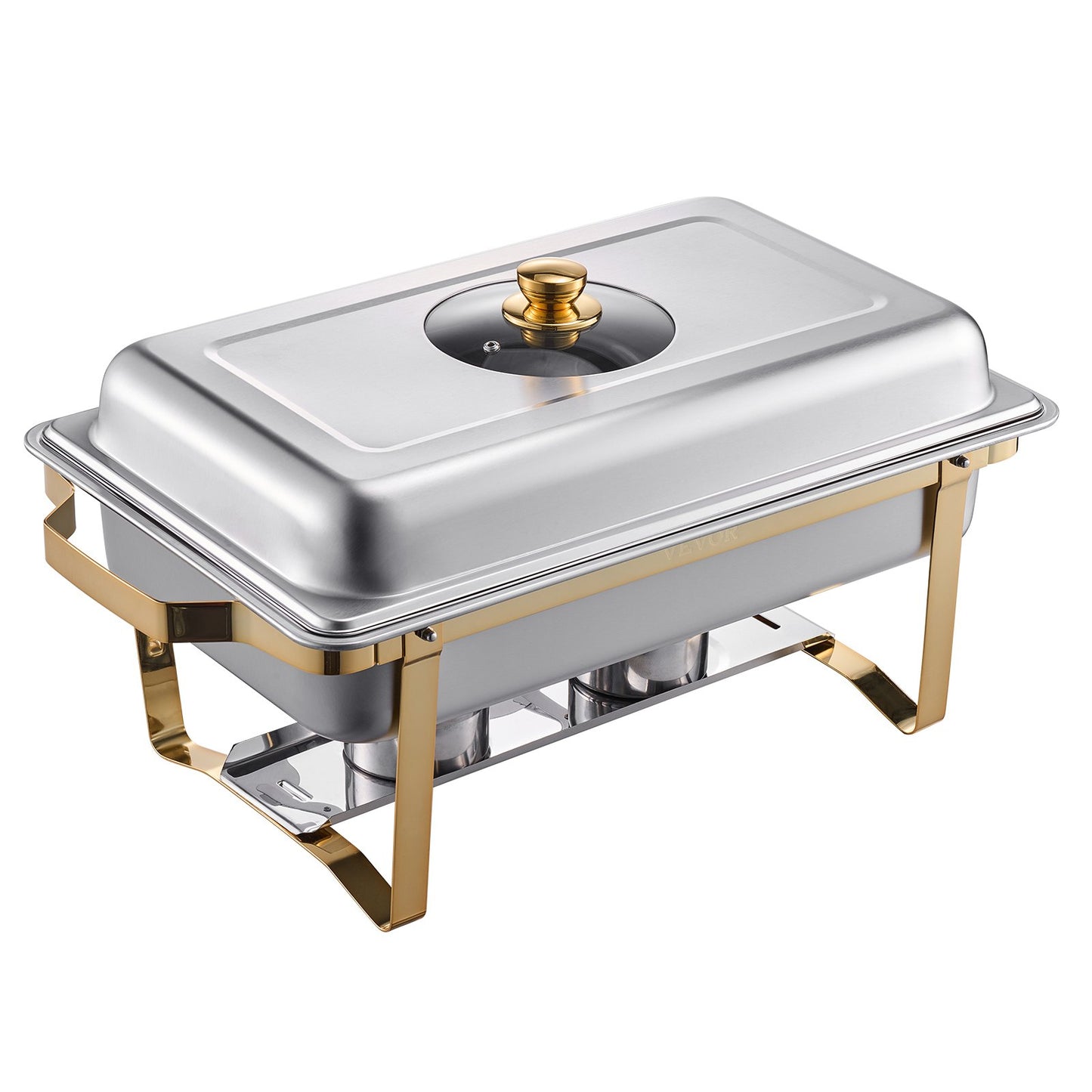 Chafing Dish Buffet Set, 8 Qt 4 Pack, Stainless Steel Chafer with 4 Full Size Pans, Rectangle Catering Warmer Server with Glass Lid Water Pan Folding Stand Fuel Holder, for Wedding Party Banquet