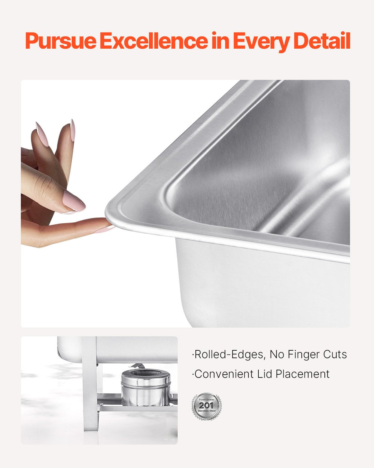 Varmdiskbufféset, 8 liter, 2-pack, rostfritt stål med 2 fullstora stekpannor, rektangulär cateringvärmare med lock, vattenkastrullställ, bränslehållare, för bröllop, fester, banketter, silver