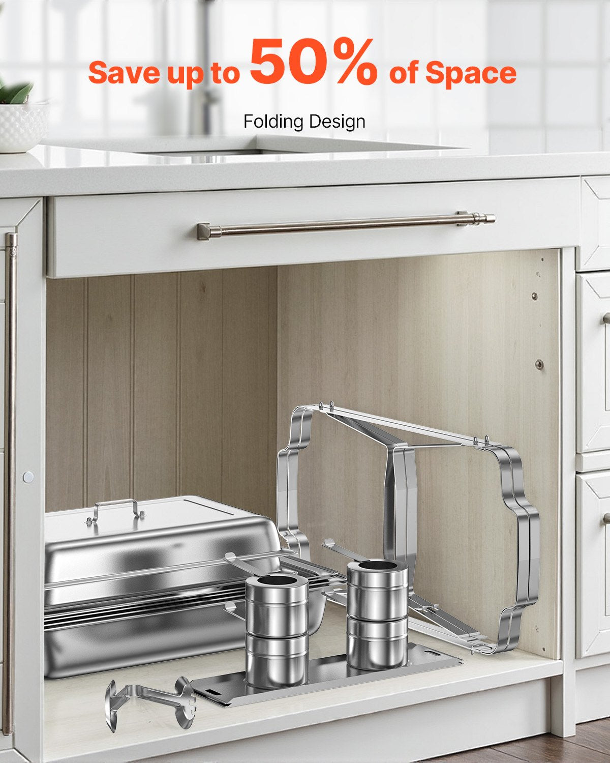 Varmdiskbufféset, 8 liter, 2-pack, rostfritt stål med 2 fullstora stekpannor, rektangulär cateringvärmare med lock, vattenkastrullställ, bränslehållare, för bröllop, fester, banketter, silver