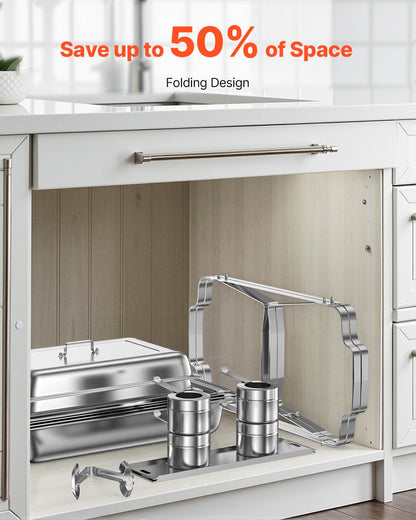 Varmdiskbufféset, 8 liter, 2-pack, rostfritt stål med 2 fullstora stekpannor, rektangulär cateringvärmare med lock, vattenkastrullställ, bränslehållare, för bröllop, fester, banketter, silver