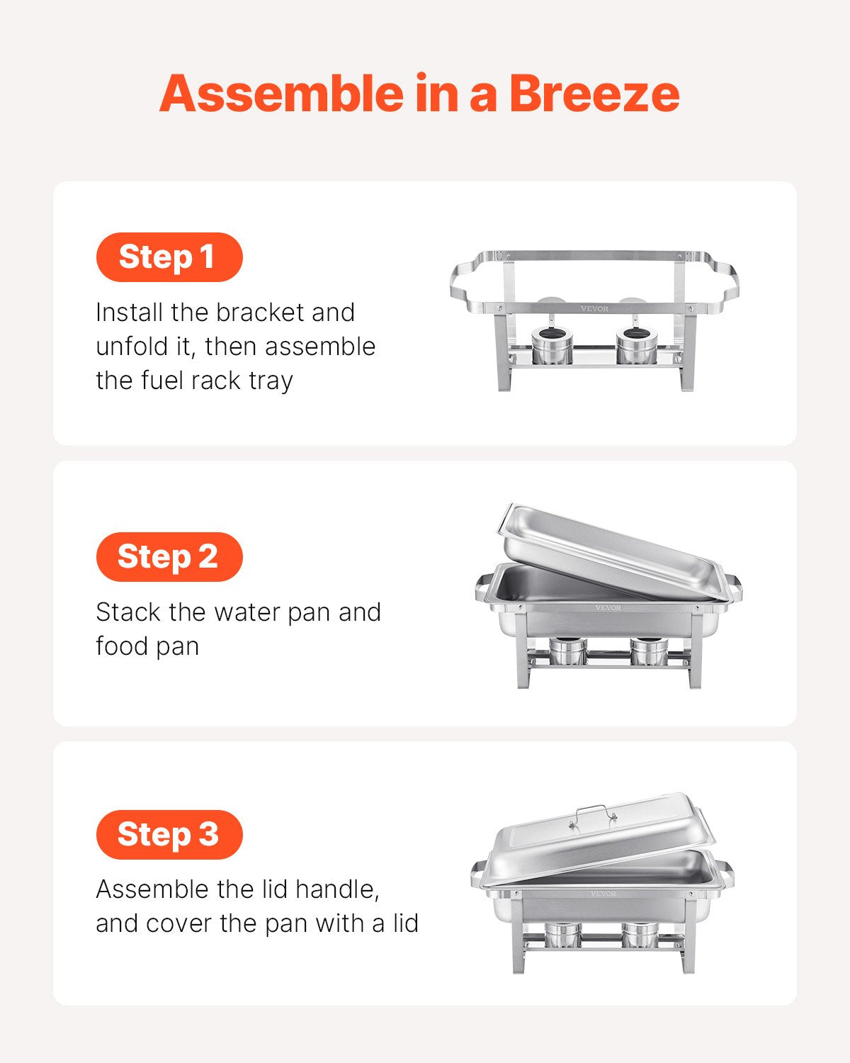 Chafing Dish Buffet Set, 8 Qt 6 Pack, Stainless Steel Chafer with 6 Full Size Pans, Rectangle Catering Warmer Server with Lid Water Pan Stand Fuel Holder, for Weddings Parties Banquets, Silver
