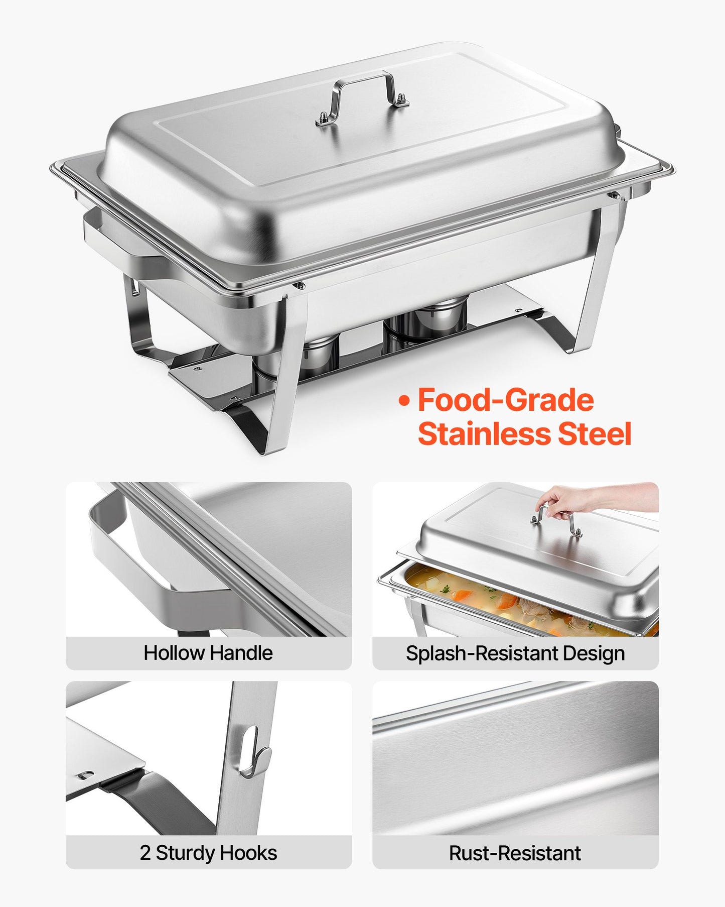 Rectangle Chafing Dish, 8.5L 2 Pack Stainless Steel Chafing Dish, Food Warmer Chafer Complete Set with Hollow Handle, 1 Food Tongs, Lid, Fuel Holder, Chafer Dishes for Banquet Party Wedding