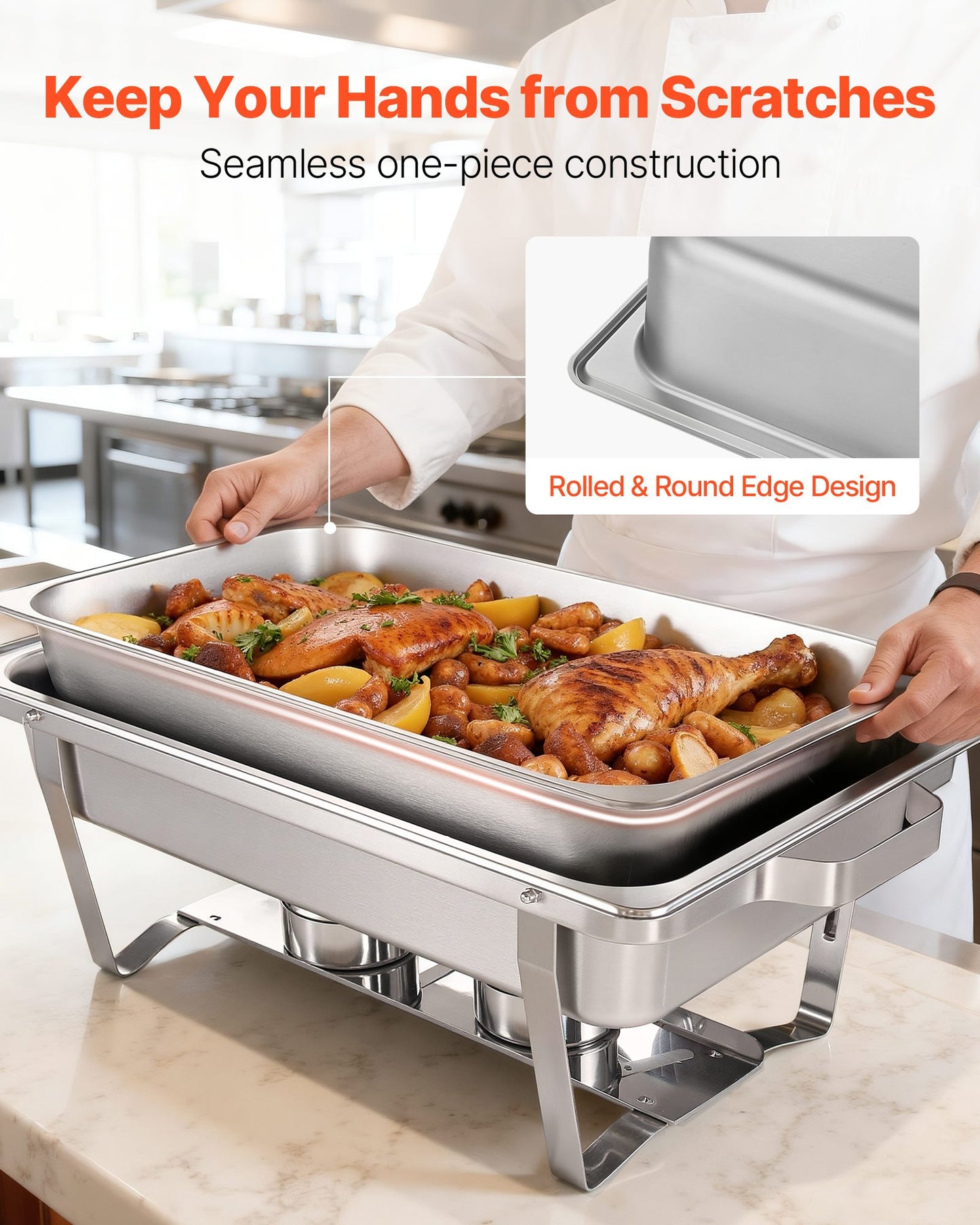 Rectangle Chafing Dish, 8.5L 2 Pack Stainless Steel Chafing Dish, Food Warmer Chafer Complete Set with Hollow Handle, 1 Food Tongs, Lid, Fuel Holder, Chafer Dishes for Banquet Party Wedding