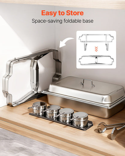 Rectangle Chafing Dish, 8.5L 2 Pack Stainless Steel Chafing Dish, Food Warmer Chafer Complete Set with Hollow Handle, 1 Food Tongs, Lid, Fuel Holder, Chafer Dishes for Banquet Party Wedding