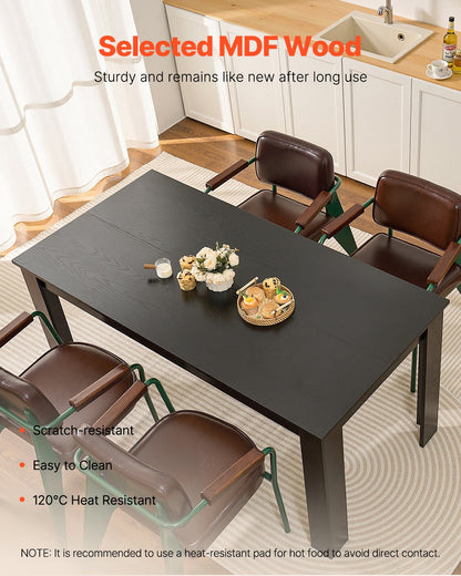 Rectangle Dining Table, 63 inch Length Large Wood Tables for 4-6 Person, Modern Dinner Furniture, Conference Desk Supporting for 330LBS, for Home Kitchen Living Room, Black(Only Table)