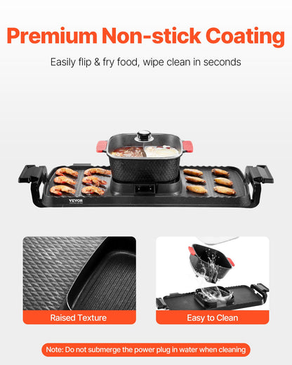 Hot Pot with Grill, 2300W 2-in-1 Electric Smokeless Grill and Hot Pot, Removable Shabu-shabu Hotpot with Non-stick Pan, Separate Dual Temperature Control, Indoor Korean BBQ for 1-6 People