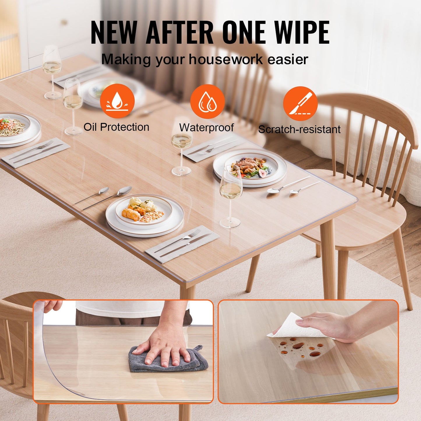 Plastic Table Cover, 36 x 48 Inch 1.5 mm Thick Clear Table Protector, Rectangle PVC Desk Mat, Waterproof & Easy Cleaning Desk Pad Tablecloth, for Office Dresser Dining Room Table Night Stand