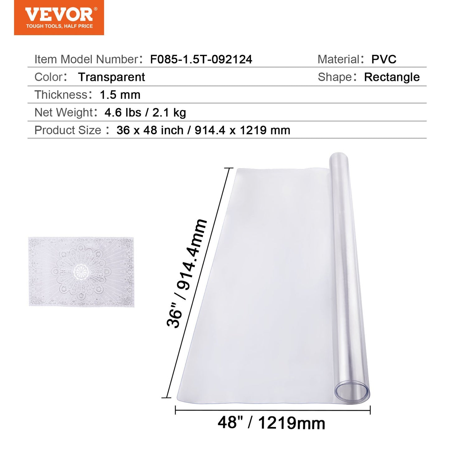 Plastic Table Cover, 36 x 48 Inch 1.5 mm Thick Clear Table Protector, Rectangle PVC Desk Mat, Waterproof & Easy Cleaning Desk Pad Tablecloth, for Office Dresser Dining Room Table Night Stand
