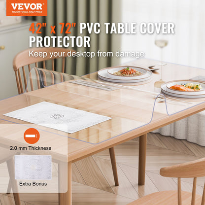 Plastic Table Cover, 42 x 72 Inch 2.0 mm Thick Clear Table Protector, Rectangle PVC Desk Mat, Waterproof & Easy Cleaning Desk Pad Tablecloth, for Office Dresser Dining Room Table Night Stand