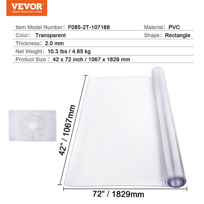 Plastic Table Cover, 42 x 72 Inch 2.0 mm Thick Clear Table Protector, Rectangle PVC Desk Mat, Waterproof & Easy Cleaning Desk Pad Tablecloth, for Office Dresser Dining Room Table Night Stand