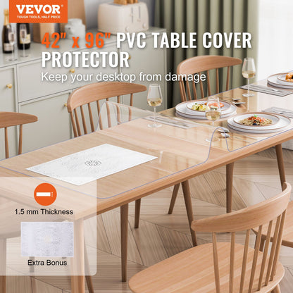 Plastic Table Cover, 42 x 96 Inch 1.5 mm Thick Clear Table Protector, Rectangle PVC Desk Mat, Waterproof & Easy Cleaning Desk Pad Tablecloth, for Office Dresser Dining Room Table Night Stand