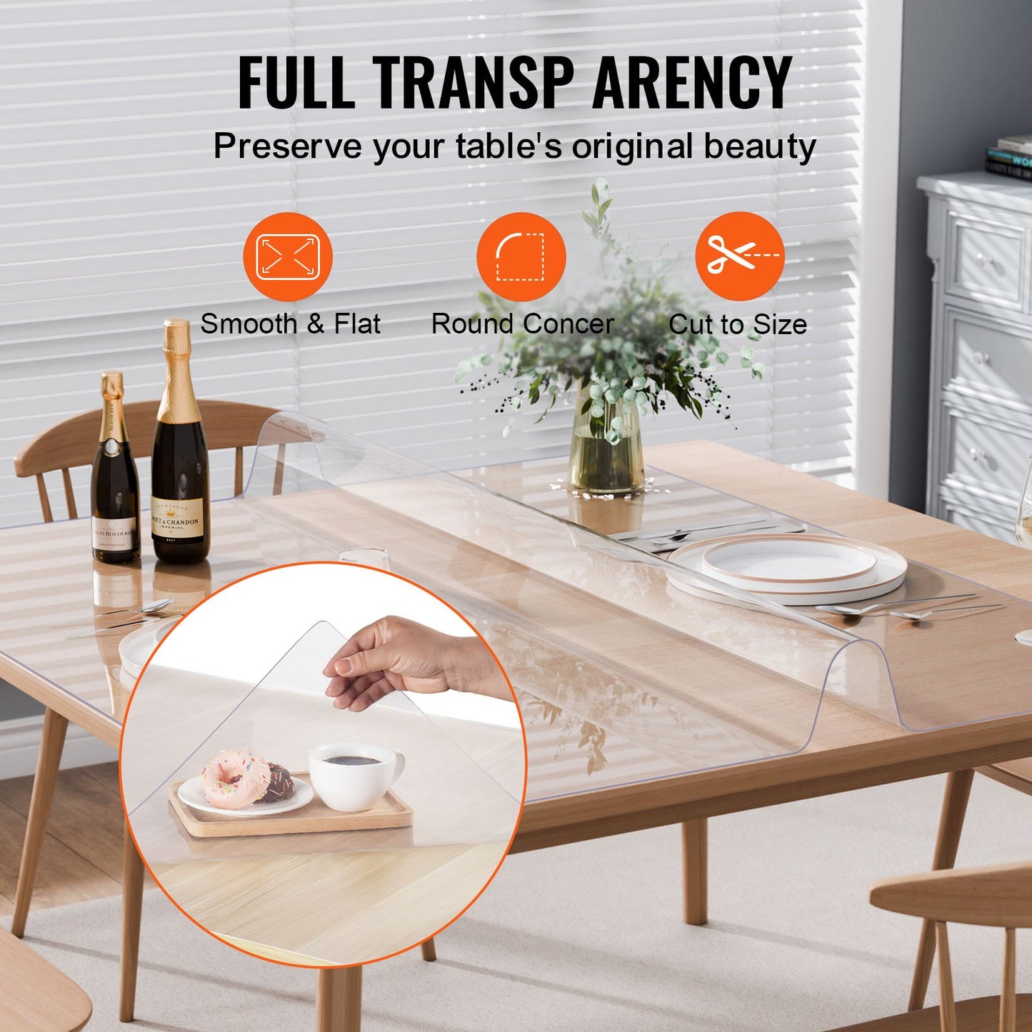 Plastic Table Cover, 54 x 54 Inch 2.0 mm Thick Clear Table Protector, Square PVC Desk Mat, Waterproof & Easy Cleaning Desk Pad Tablecloth, for Office Dresser Dining Room Table Night Stand