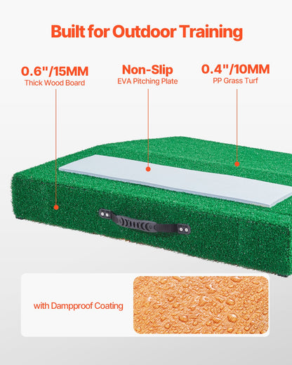 Pitching Mound, bärbar basebollkastarhög, 76 cm inomhus- och utomhusutrustning för pitchingträning, softbollshjälpmedel med antifade-gräs, pitchinggummi, bärhandtag