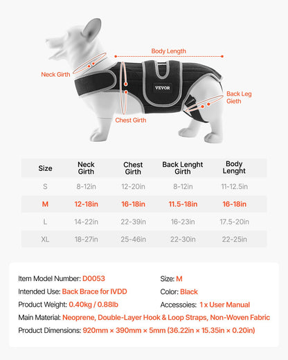 Ryggstöd för hundar vid intrauterin sjukdom, ortopediskt stöd för hundar, justerbart ryggstöd med reflekterande kant, ryggradsstöd för hundar för smärtlindring, sele för ryggstöd före och efter operation