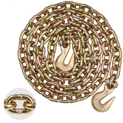 G80 transportkedja, 3/8" x 10,3' bogserkedja med gaffelkrokar, 7100 lbs säker arbetsbelastning, kraftig släpvagnskedja för transport av bindningsutrustning för dragbilar