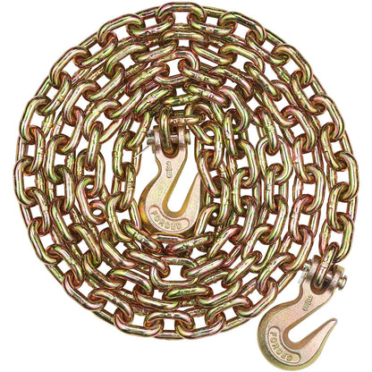 G80 transportkedja, 3/8" x 10,3' bogserkedja med gaffelkrokar, 7100 lbs säker arbetsbelastning, kraftig släpvagnskedja för transport av bindningsutrustning för dragbilar