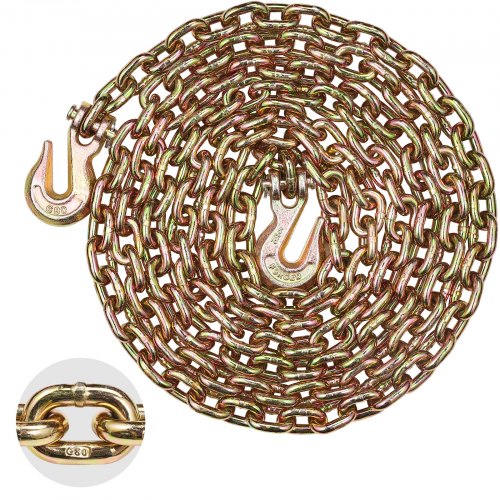 G80 transportkedja, 5/16" x 14,2' bogserkedja med gaffelkrokar, 4900 lbs säker arbetsbelastning, kraftig släpvagnskedja för transport av bindningsutrustning för dragbilar