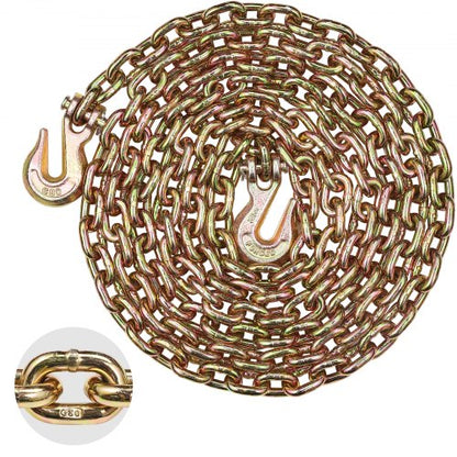 G80 transportkedja, 5/16" x 14,2' bogserkedja med gaffelkrokar, 4900 lbs säker arbetsbelastning, kraftig släpvagnskedja för transport av bindningsutrustning för dragbilar