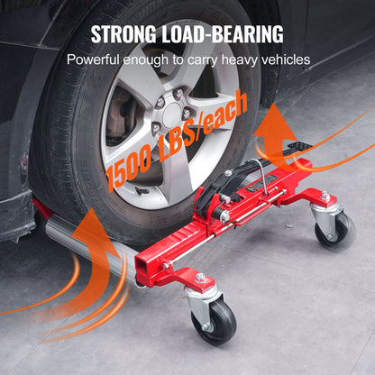 Wheel Dolly, Max Capacity 1500 Lbs Car Dolly, Car Jack Dolly Lifter with 360° Rotatable Wheels, Heavy Duty Vehicle Positioning Ratchet Tire Jack, for Vehicle Car Auto Repair Moving, Set of 4