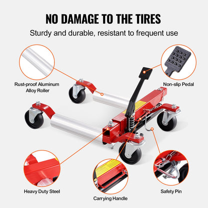 Hjulvagn, maxkapacitet 1500 lbs bilvagn, domkraft med 360° roterbara hjul, hydraulisk däckdomkraft för tunga fordon, för fordonsbilreparationer, flyttning, set om 4