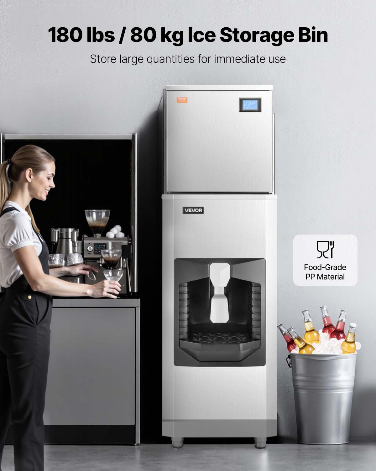 Commercial Ice Maker, 440 Lbs/Day Ice Maker Machine, 180 Lbs Large Ice Storage Bin with 20 Lbs/Min Automatic Ice Dispensing, Self-Cleaning Ice Machine with Touchscreen for Bar, Cafe, Restaurant