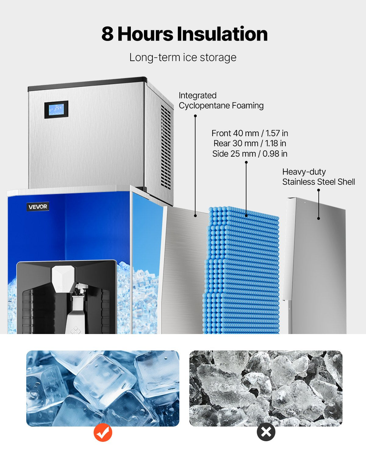 Commercial Ice Maker, 500 Lbs/Day Ice Maker Machine, 180 Lbs Large Ice Storage Bin with 20 Lbs/Min Automatic Ice Dispensing, Self-Cleaning Ice Machine with Touchscreen for Bar, Cafe, Restaurant