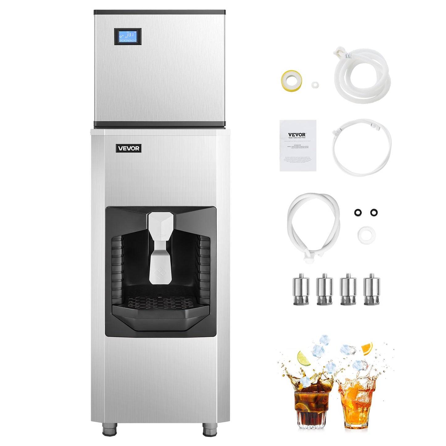 Commercial Ice Maker, 500 Lbs/Day Ice Maker Machine, 180 Lbs Large Ice Storage Bin with 20 Lbs/Min Automatic Ice Dispensing, Self-Cleaning Ice Machine with Touchscreen for Bar, Cafe, Restaurant