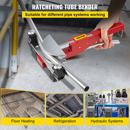 Copper Pipe Bender HVAC Refrigeration Ratcheting Tube Bender 1/4" to 7/8"