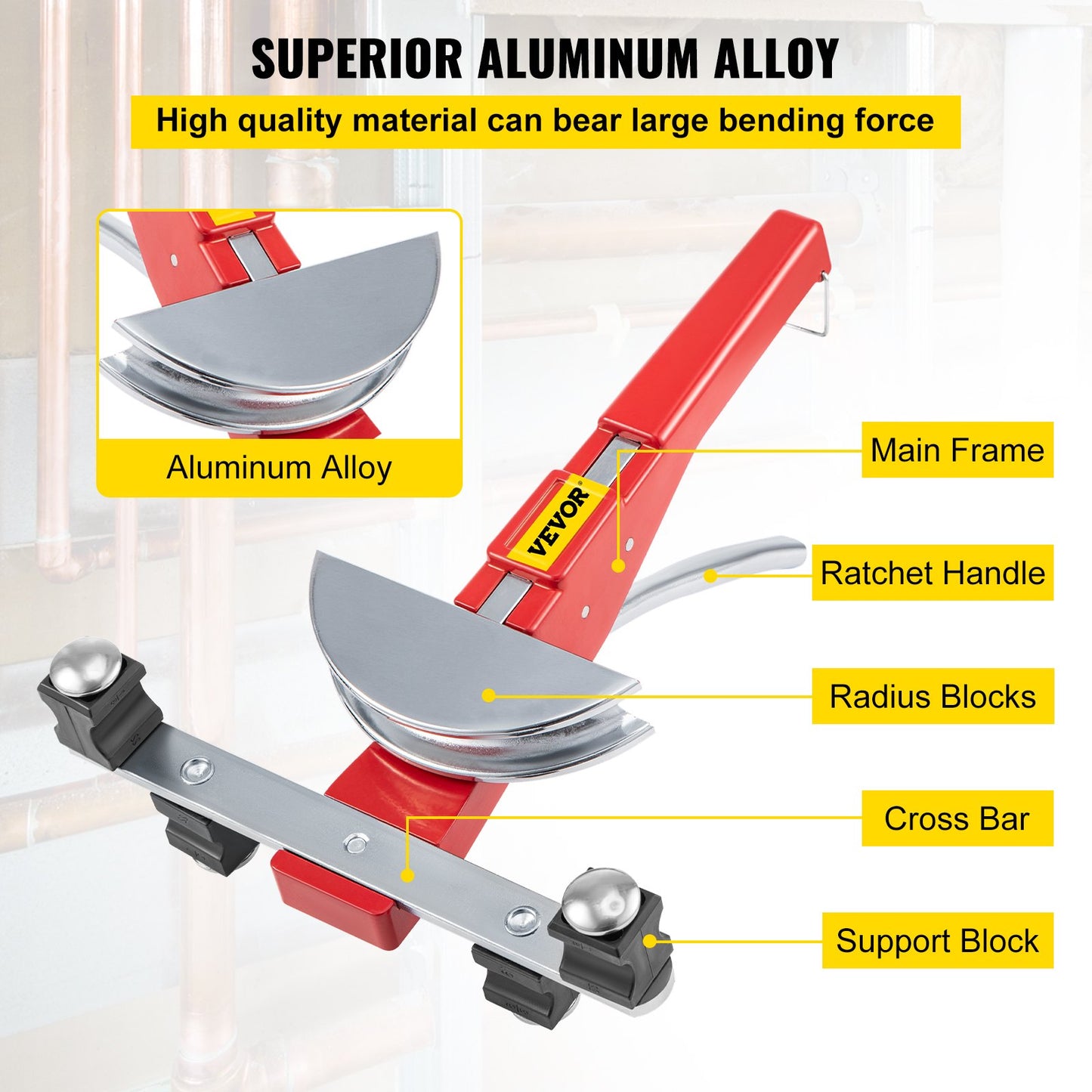 Copper Pipe Bender HVAC Refrigeration Ratcheting Tube Bender 1/4" to 7/8"