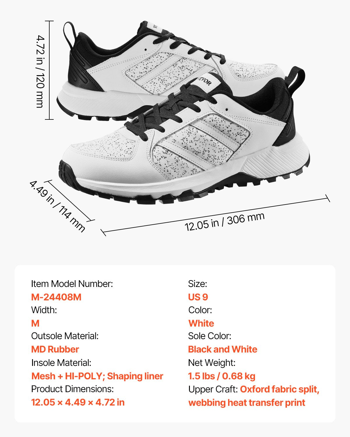 Crosstrainingskor, M-breda sneakers UK storlek 8, skor med bred tåbox, stöd för hålfoten och justerbar snörning, träningsskor för löpning, gymnastik, hundpromenader och tyngdlyftning (vit)