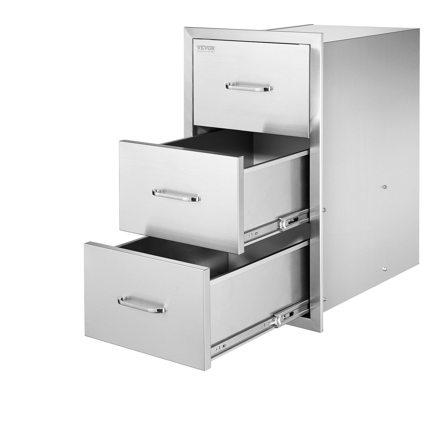 Outdoor Kitchen Drawers, 16.5"W x 29"H x 20.5"D Triple Access Drawers, Stainless Steel Flush Mount Cabinets, BBQ Island Drawers Storage with Paper Towel Holder & Handle, for Patio Grill Station