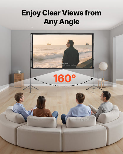 Projector Screen with Stand, 100 Inch 160° Wide Angle Indoor Outdoor Projection Screen, 16:9 4K HD Wrinkleless Portable Dual-Tripod Screens with Carry Bag, for Movie Home Theater Presentation
