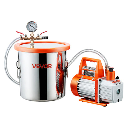 11,36 l vakuumkammare med pump, 110 l/min, rostfritt stål, avgasningskammarsats, enstegsvakuumpump, lock av härdat glas, 1,5 m slang, olja, för stabilisering av träavgasning silikonharts