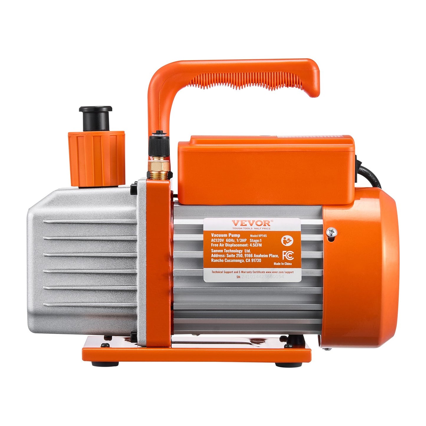 267 L/min (4,5 CFM) AC-vakuumpump och mätarsats, enstegs roterande lamell-HVAC-luftvakuumpump, A/C-kylmedelsmanifoldmätarsats, med läckagedetektorslangar, för R134a, R12, R22, R502a, R410A, R404, R407C