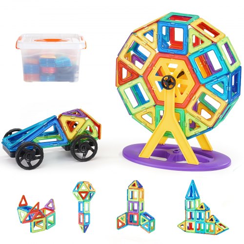 Magnetic Tiles, 123 PCS Magnetic Building Blocks for Kids, Magnet Building Set with Wheel Groups & Ferris Wheel, STEM Educational Construction Stacking Toys Gift for Toddlers Boys Girls Aged 5+