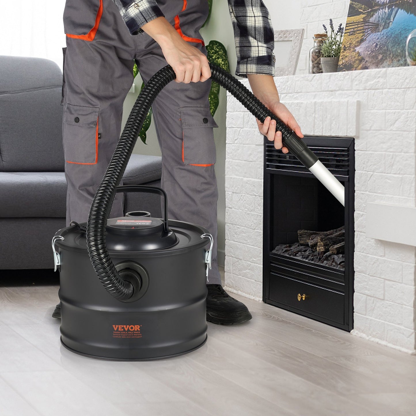Ash Vacuum Cleaner, 15L with 1200W Powerful Suction, Fireplace Vacuum with Reverse Suction, 3M Power Cable, 16 Kpa Max. Vacuum, for Fireplaces, Pellet Stoves, Wood Stove, Log Burner