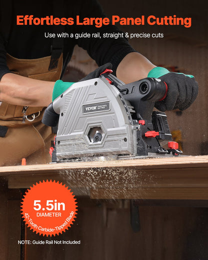 Cordless Track Saw, 140 mm(5-1/2 in) Blade, Brushless Plunge Circular Saw Kit, Tracksaw with 4Ah 20V Battery, Hard Case, 52 mm(2.05 in) Cutting Depth, for Wood, Plastic, Tool Only (Guide Rail Sold Separately)