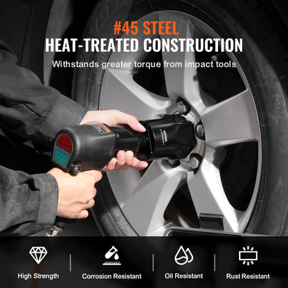 Hylsnyckelsats för hjullagerlås, 1/2-tums drev, 7 delar SAE- och metriska 6-punktshylsor för Ford-, Dodge- och Toyota-fordon, med förvaringsväska, demontering och montering av hjullagerlåsmuttrar