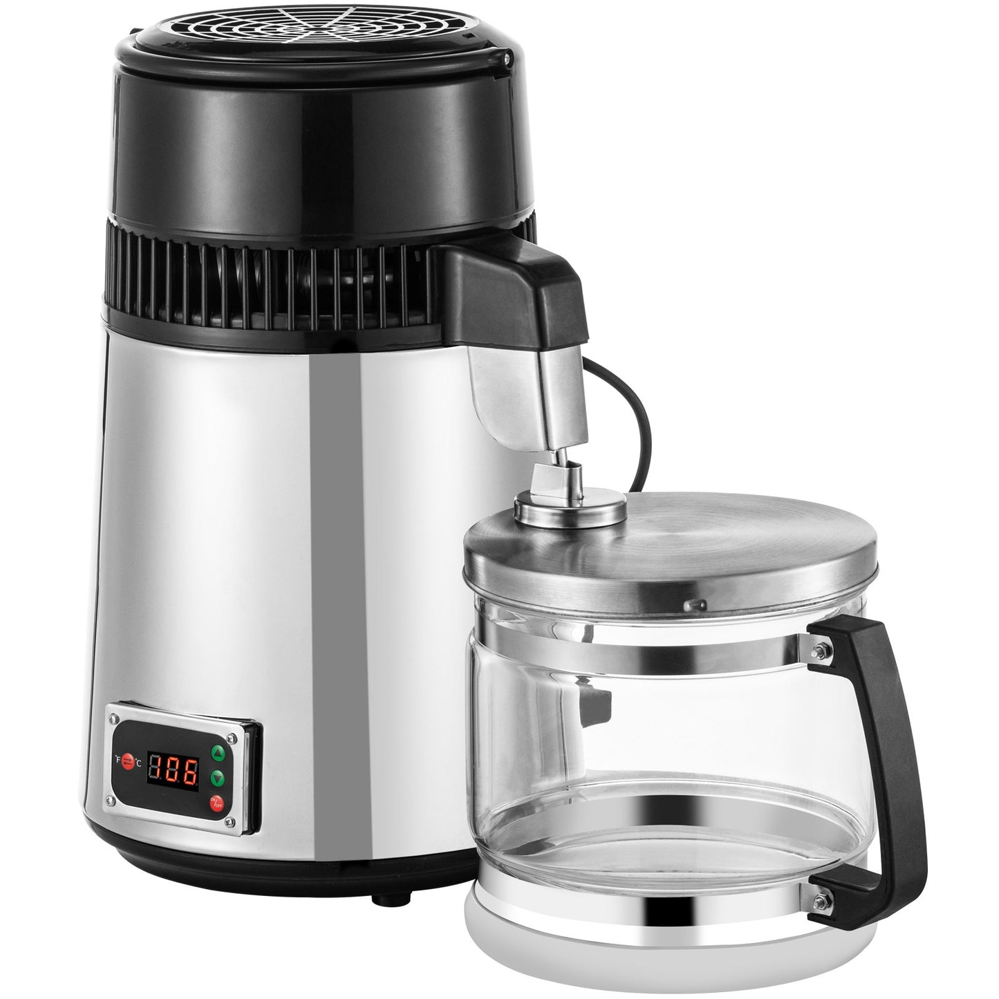 Silver Water Distiller Machine 750W Adjustable Temperature Water Distiller 4L Wine Making Set Brewing Kit Stainless Steel Inner Distiller with Adjustable Temperature for Kitchen Homes