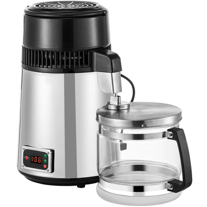 Silver Water Distiller Machine 750W Adjustable Temperature Water Distiller 4L Wine Making Set Brewing Kit Stainless Steel Inner Distiller with Adjustable Temperature for Kitchen Homes
