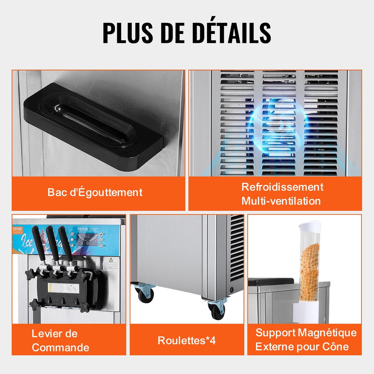 Commercial Ice Cream Machine, 21-31 L/H Yield, 1500W 3-Flavor Freestanding Soft Serve Ice Cream Maker, 2 x 5.5L Stainless Steel Cylinder, LED Panel Auto Clean Pre-cooling, for Restaurant Bars