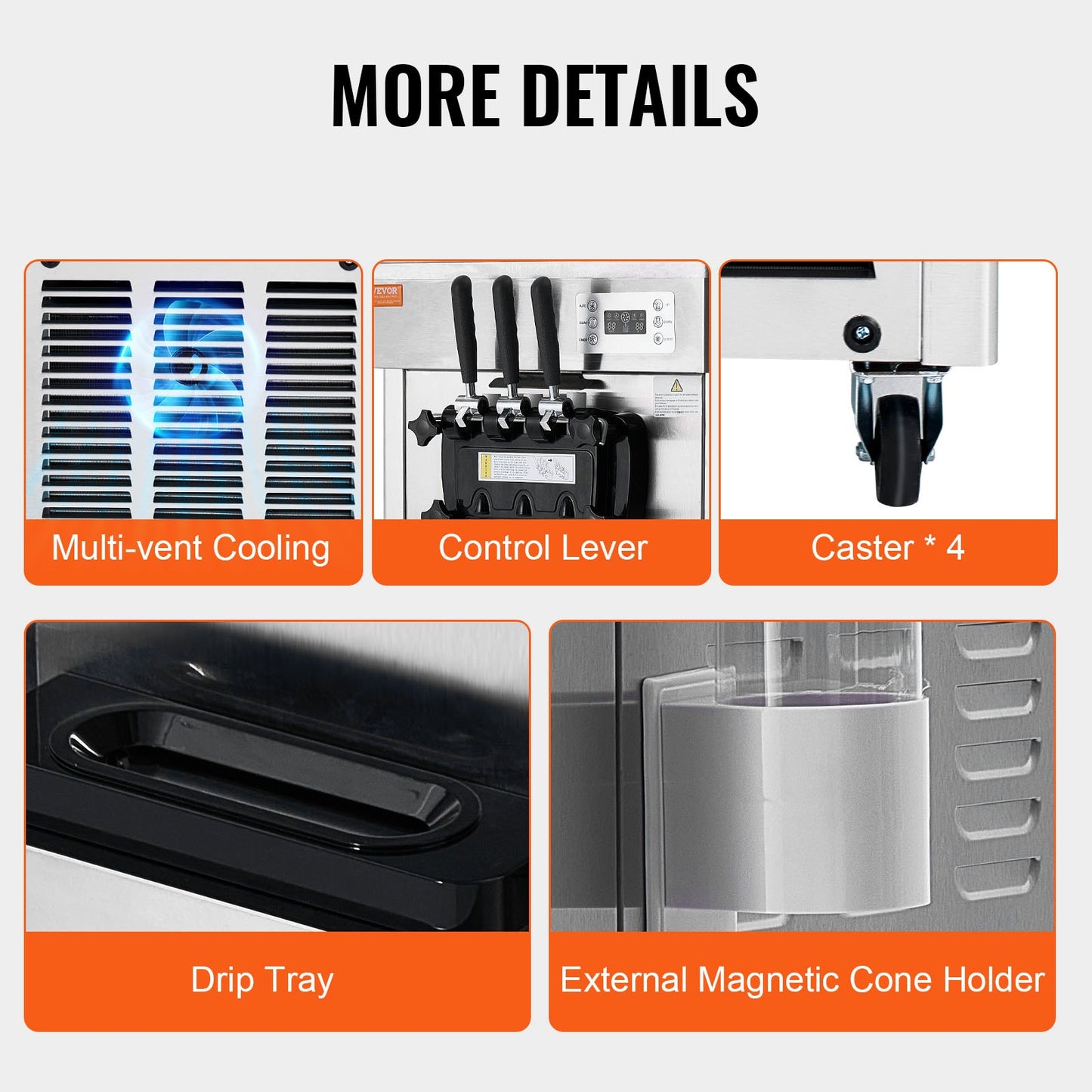 Commercial Ice Cream Machine, 21-31 L/H Yield, 1670W 3-Flavor Freestanding Soft Serve Ice Cream Maker, 2 x 4.3L Stainless Steel Hopper, LED Panel Auto Clean Overnight Refrigeration, for Restaurant Bars