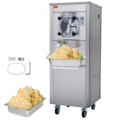 Commercial Ice Cream Machine, 18 L/H Yield, 1600W Single Flavor Hard Serve Ice Cream Maker with Wheels, 6L Stainless Steel Cylinder, LED Panel Auto Clean Pre-cooling, for Restaurant Snack Bars