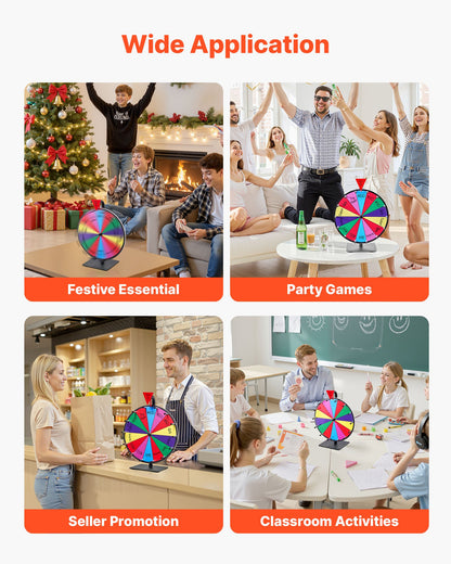 305 mm Spinning Prize Wheel, 14 Slots Spinning Wheel with Stand, Tabletop Win Fortune Roulette with a Dry Erase and 2 Markers, 6 Colors, Easy Assembly, for Party Pub Trade Show Carnival Events