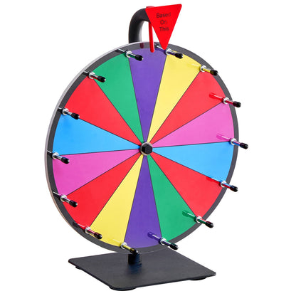 305 mm Spinning Prize Wheel, 14 Slots Spinning Wheel with Stand, Tabletop Win Fortune Roulette with a Dry Erase and 2 Markers, 6 Colors, Easy Assembly, for Party Pub Trade Show Carnival Events