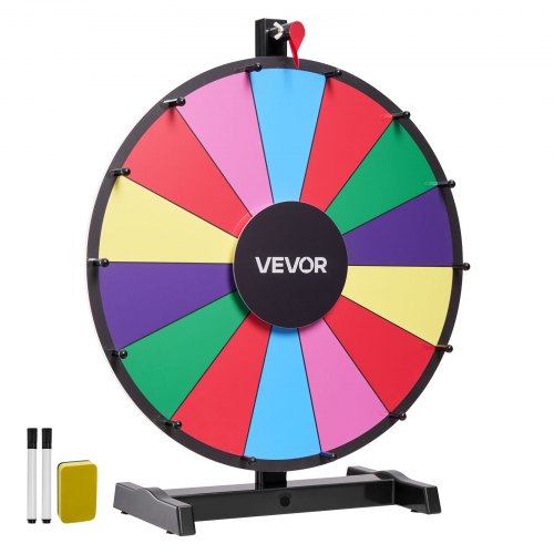457 mm Spinning Prize Wheel, 14 Slots Spinning Wheel with Stand, Tabletop Win Fortune Roulette with a Dry Erase and 2 Markers, 6 Colors, Easy Assembly, for Party Pub Trade Show Carnival Events