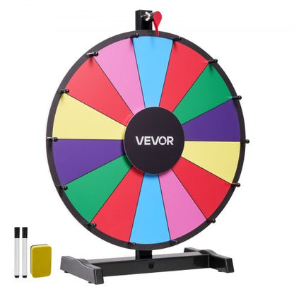 457 mm Spinning Prize Wheel, 14 Slots Spinning Wheel with Stand, Tabletop Win Fortune Roulette with a Dry Erase and 2 Markers, 6 Colors, Easy Assembly, for Party Pub Trade Show Carnival Events